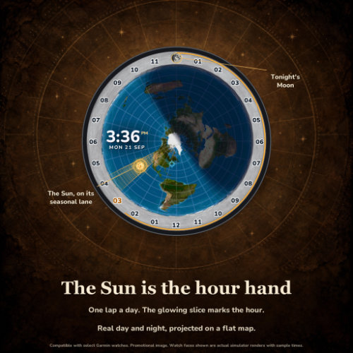 Terra Plana watch face, store cover image with sample data