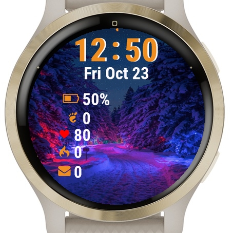 Snowy Road Christmas Lights Garmin watch face preview