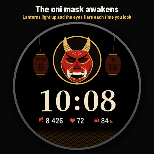 Astra Oni Pro – 动态日本鬼面具表盘 · Screenshot 0