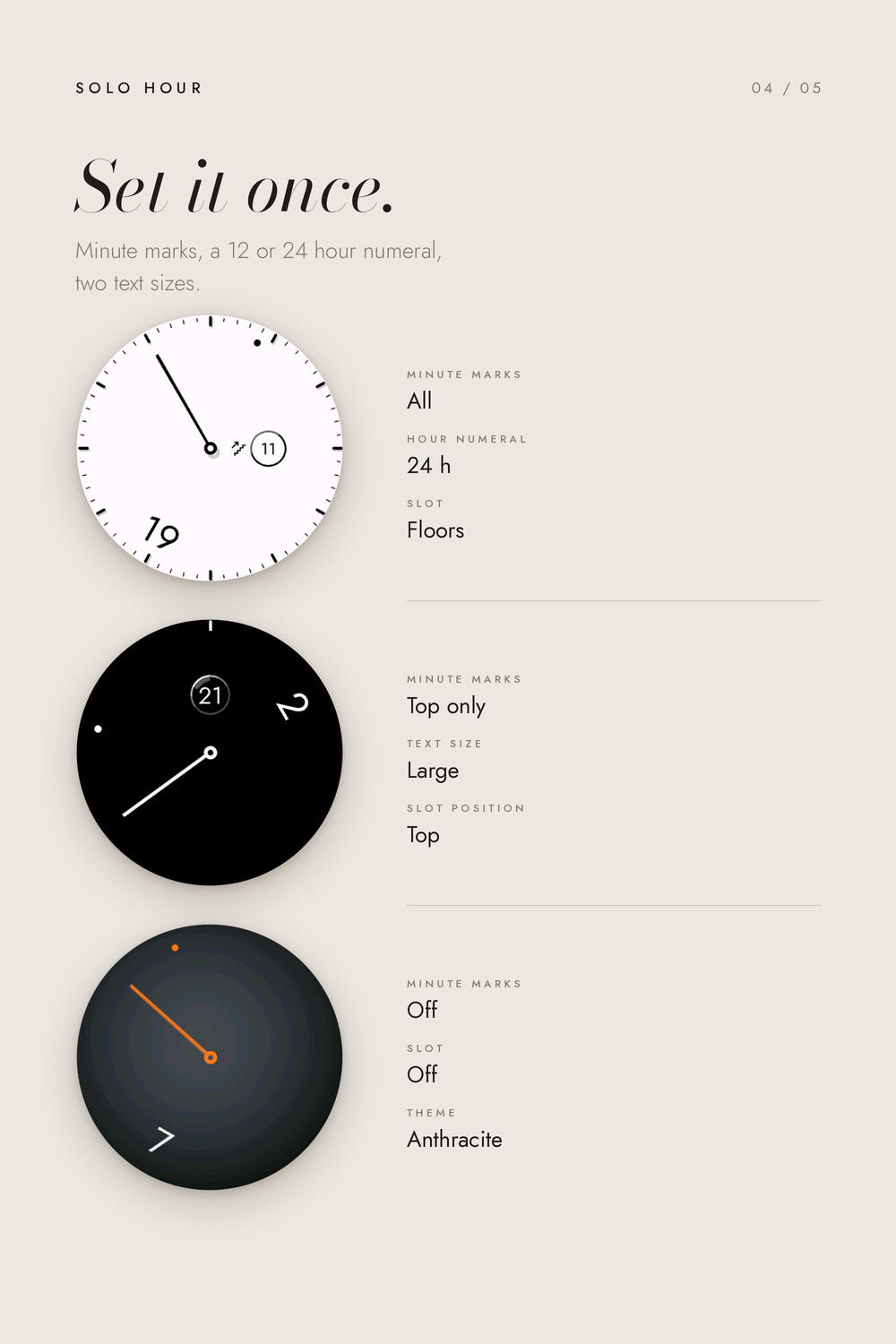 Solo Hour - Cleanest Minimal Analog Watch Face · Screenshot 3