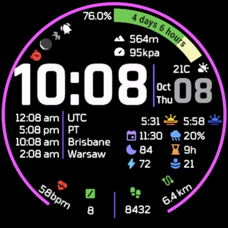 Sunchaser Data Lover: Multi-Timezone Data Face · Screenshot 0