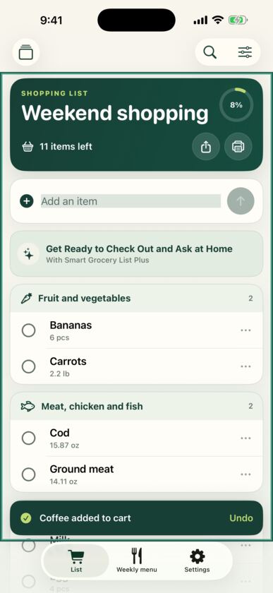 Smarter Grocery List · Screenshot 1
