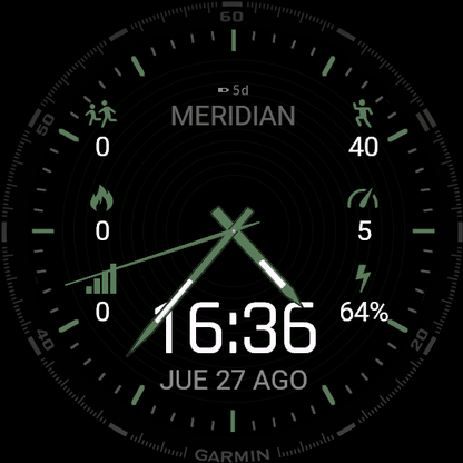 Meridian 6 - Analog Watch Face with 6 Data Fields · Screenshot 4