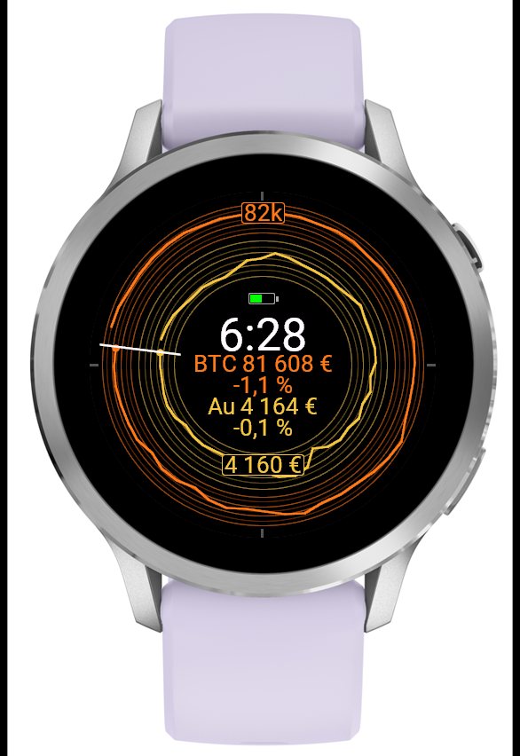 Gold vs Bitcoin — 24h Price Race Watch Face · Screenshot 3