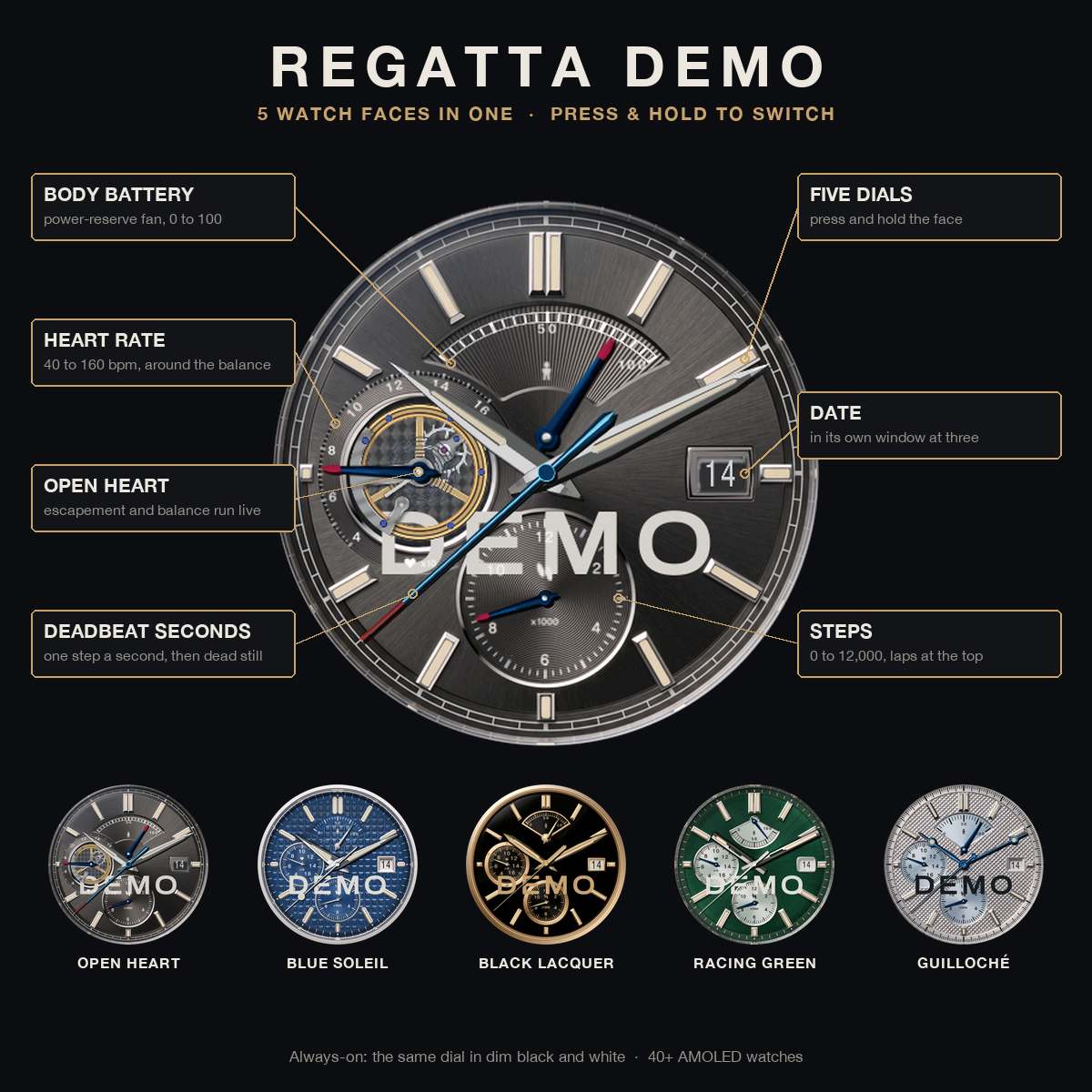 REGATTA 5-in-1 Demo — Free Analog Watch Face · Screenshot 2