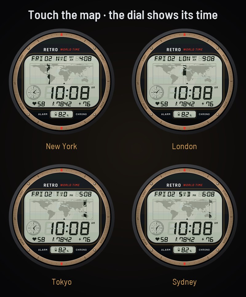 Retro World - 80s World Time LCD Watch Face · Screenshot 2