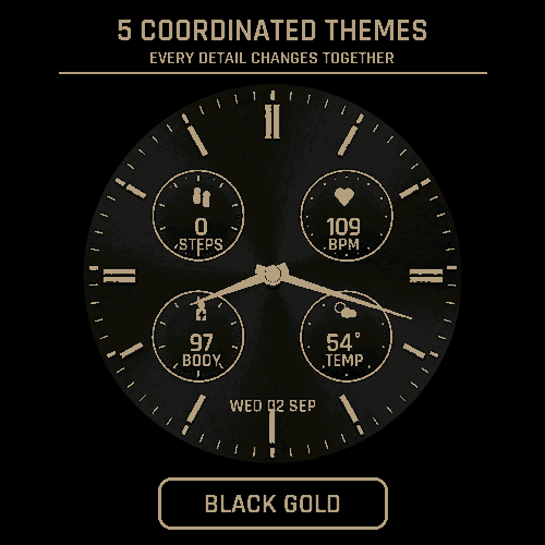 Aurum Quad: Black Gold Analog Watch Face · Screenshot 2