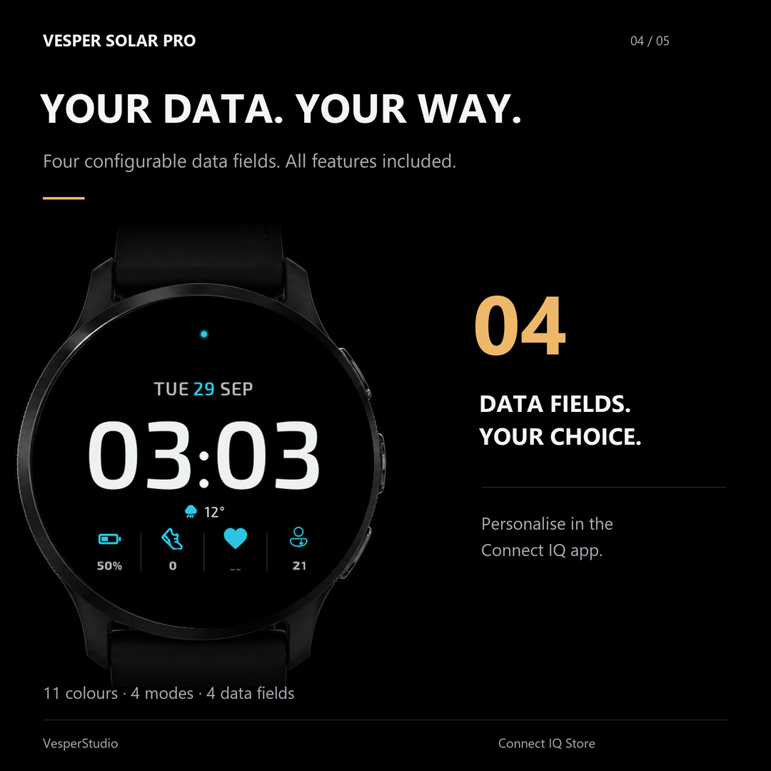 Vesper Solar Pro — clean digital watch face · Screenshot 3