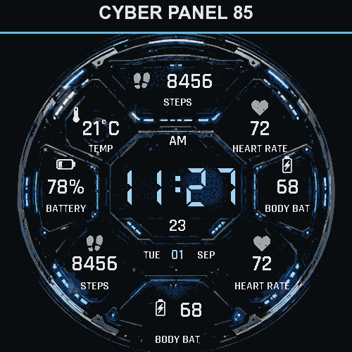 CyberPanel 85: Data-Rich Digital Watch Face · Screenshot 0