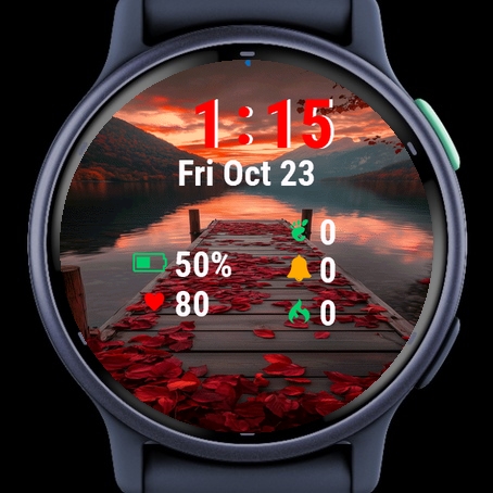 Wooden Dock Red Petals Water watch face screenshot 3