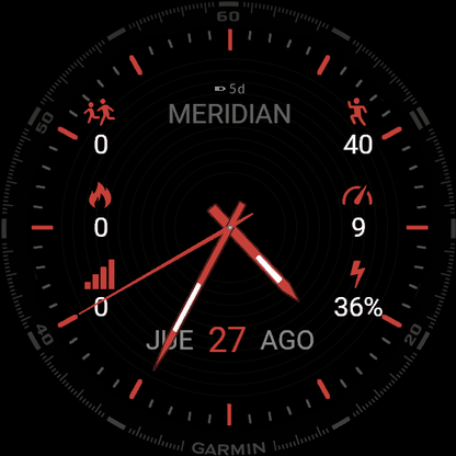 Meridian 6 - Analog Watch Face with 6 Data Fields · Screenshot 0