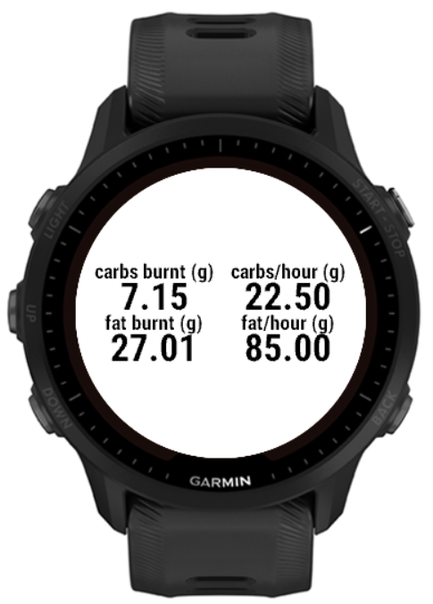 Fat & carbs burnt (rate and total) · Screenshot 1