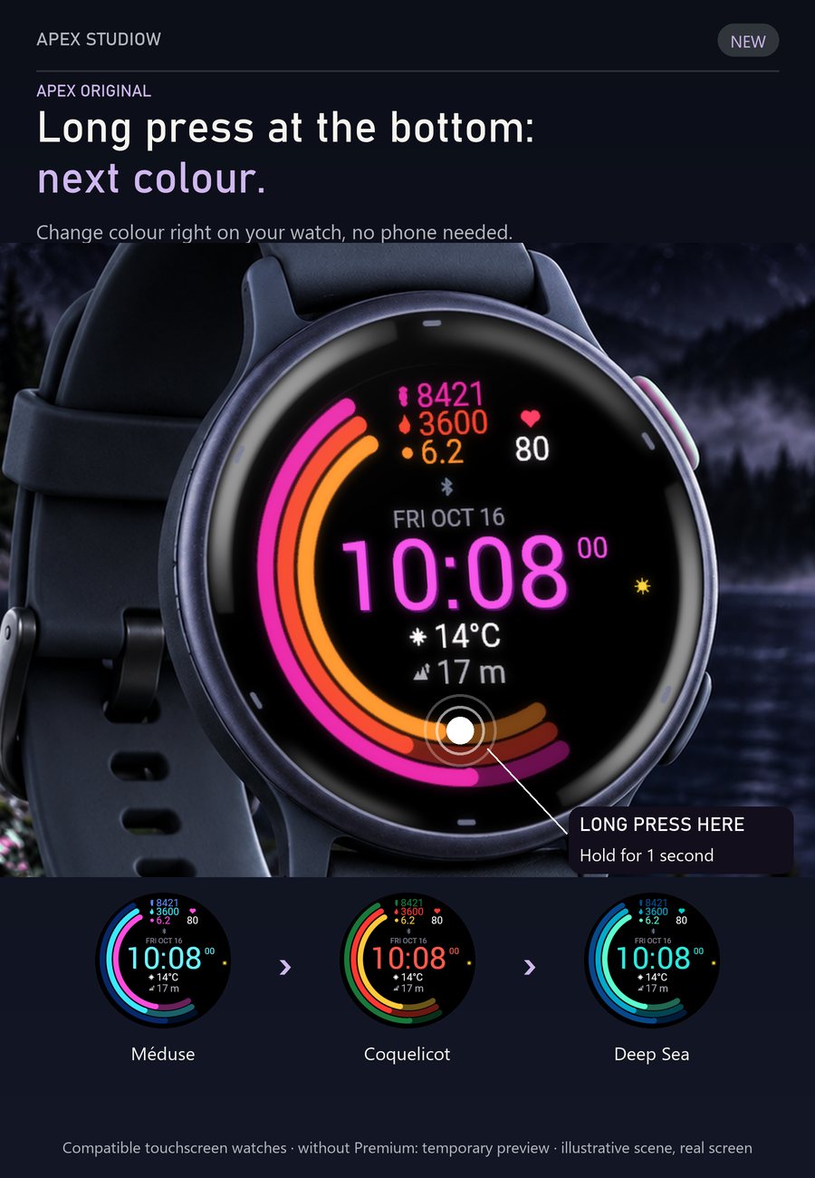 APEX ORIGINAL AMOLED ALWAYS-ON 40+ COLORS ON WATCH · Screenshot 0