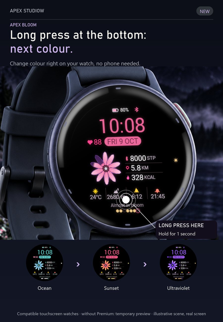 APEX BLOOM FLOWER STEP TRACKER AMOLED ALWAYS-ON · Screenshot 0