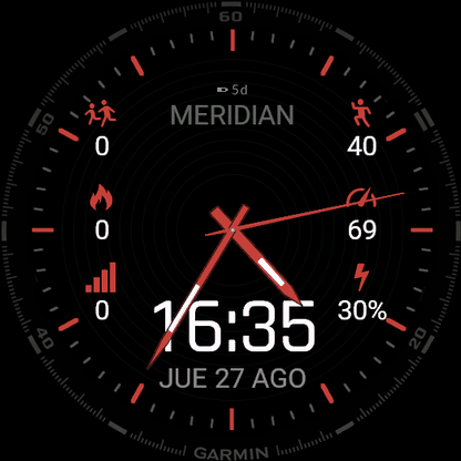 Meridian 6 - Analog Watch Face with 6 Data Fields · Screenshot 1