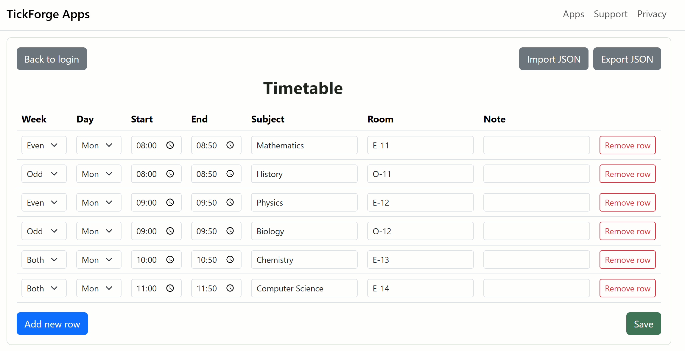 Wrist Timetable 6