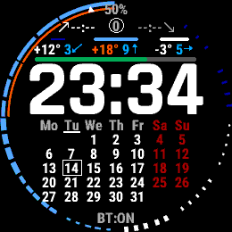 Calendar · Weather · Precipitation Ring watchface · Screenshot 1