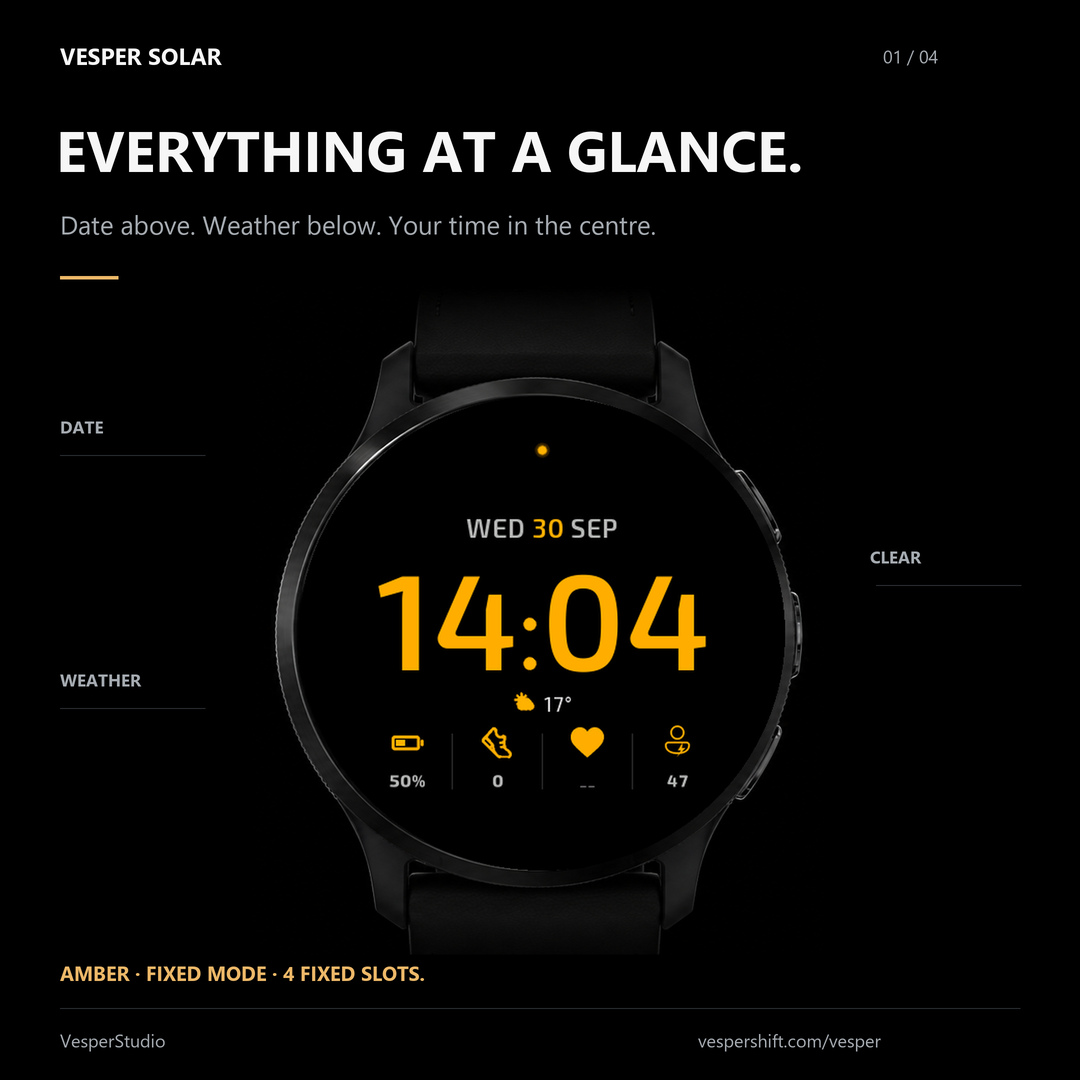 Vesper Solar — clean digital watch face · Screenshot 0