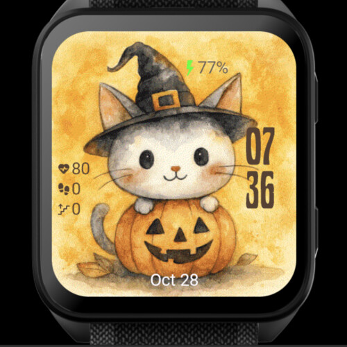 Cute Halloween Cat – Pumpkin Watch Face · Screenshot 0