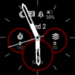Analog red Garmin watch face