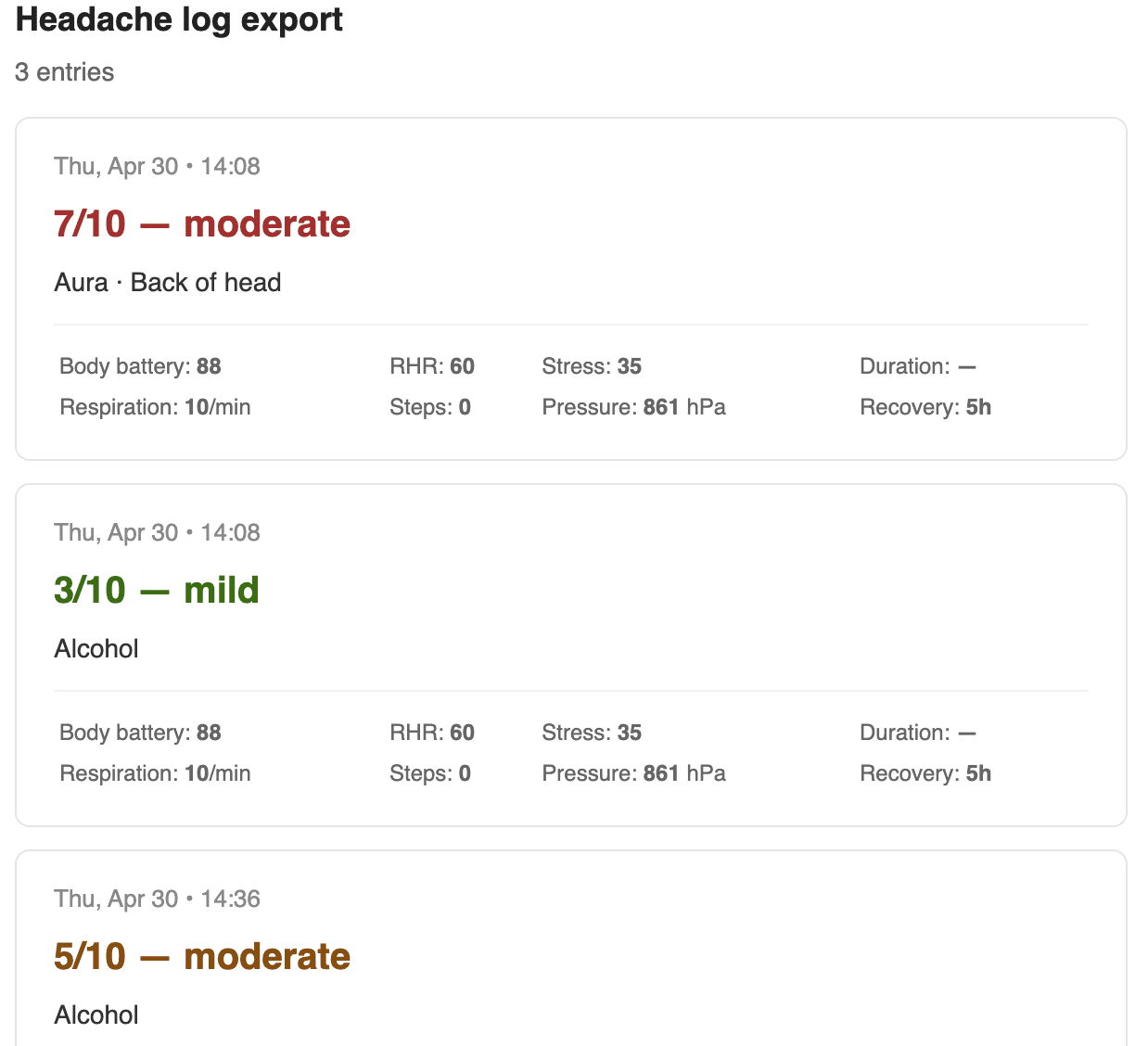 Headache Log · Screenshot 4