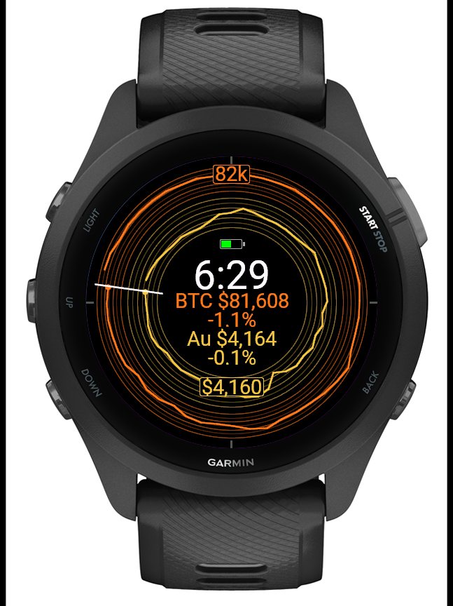 Gold vs Bitcoin — 24h Price Race Watch Face · Screenshot 2