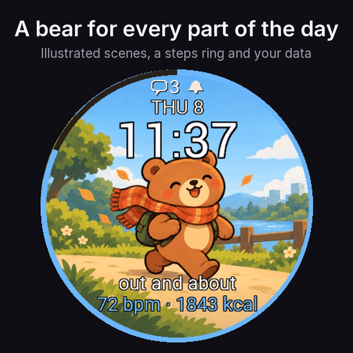 DayBear - Cute Bear Watch Face · Screenshot 0