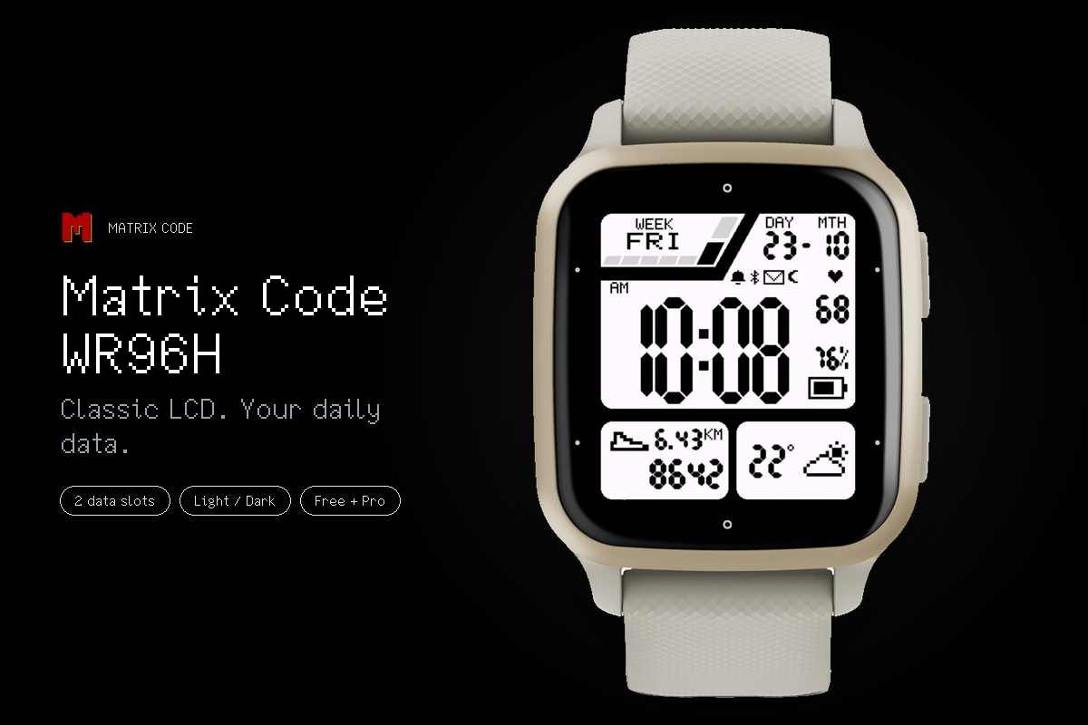 Matrix Code WR96H Garmin watch face preview