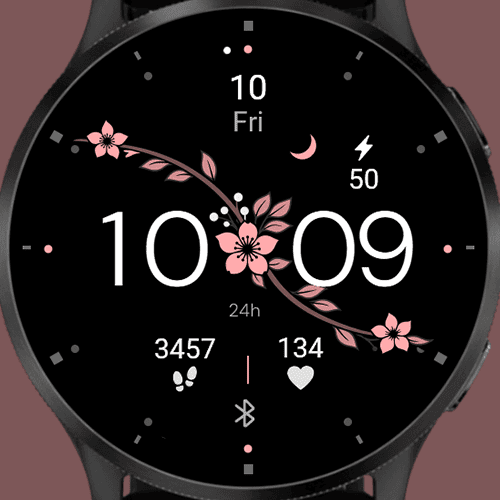 Pink Flower Digital Watch Face · Screenshot 0