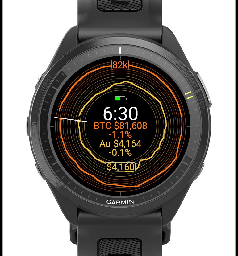Gold vs Bitcoin — 24h Price Race Watch Face · Screenshot 1
