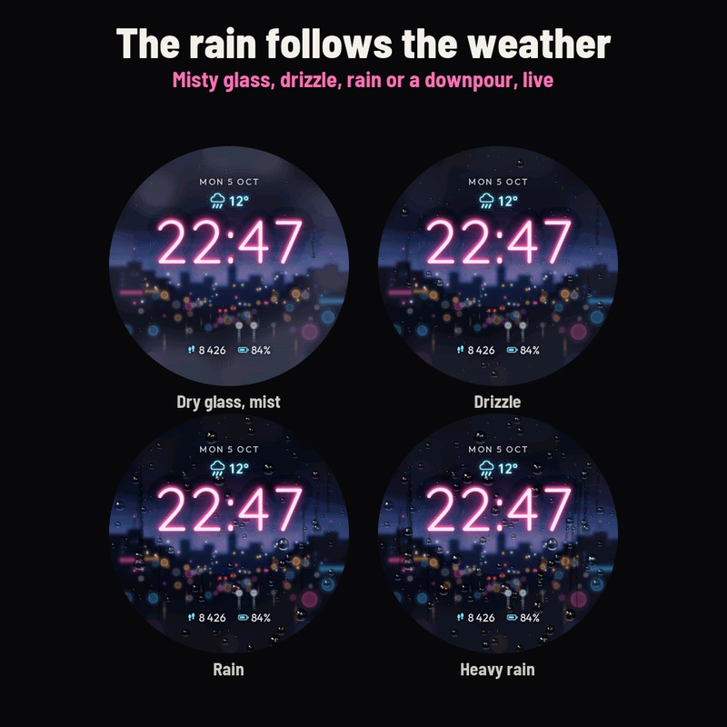 Astra Rainy Pro – 动态 Lofi 雨夜城市表盘 · Screenshot 2