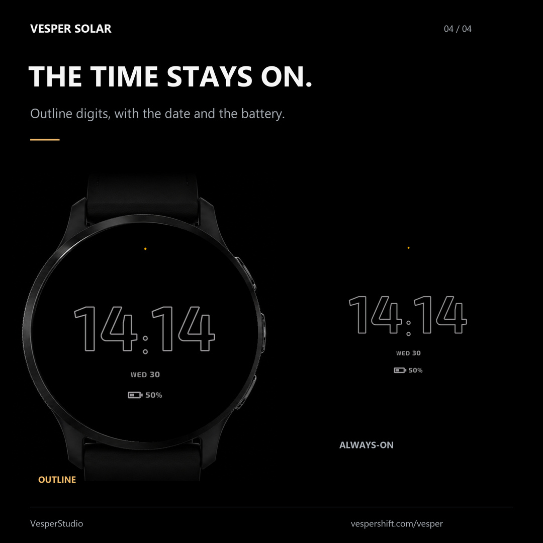 Vesper Solar — clean digital watch face · Screenshot 3