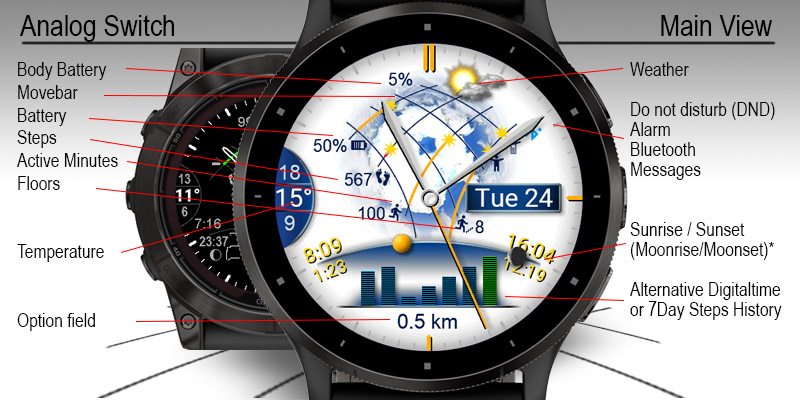 Analog Switch hybrid Garmin watch face