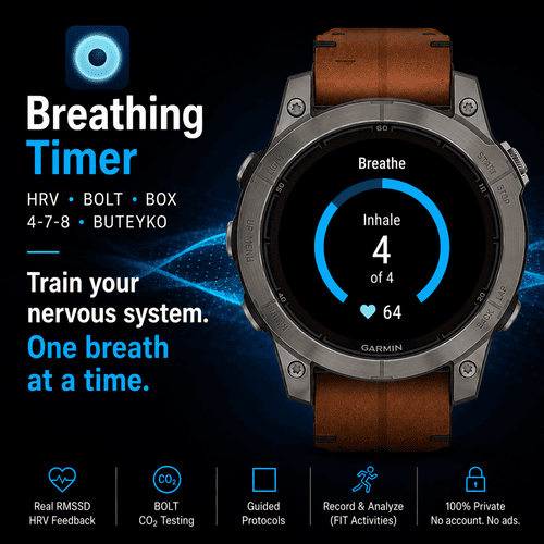 Breathing Timer: HRV · BOLT · Wim Hof · 4-7-8 · Screenshot 0