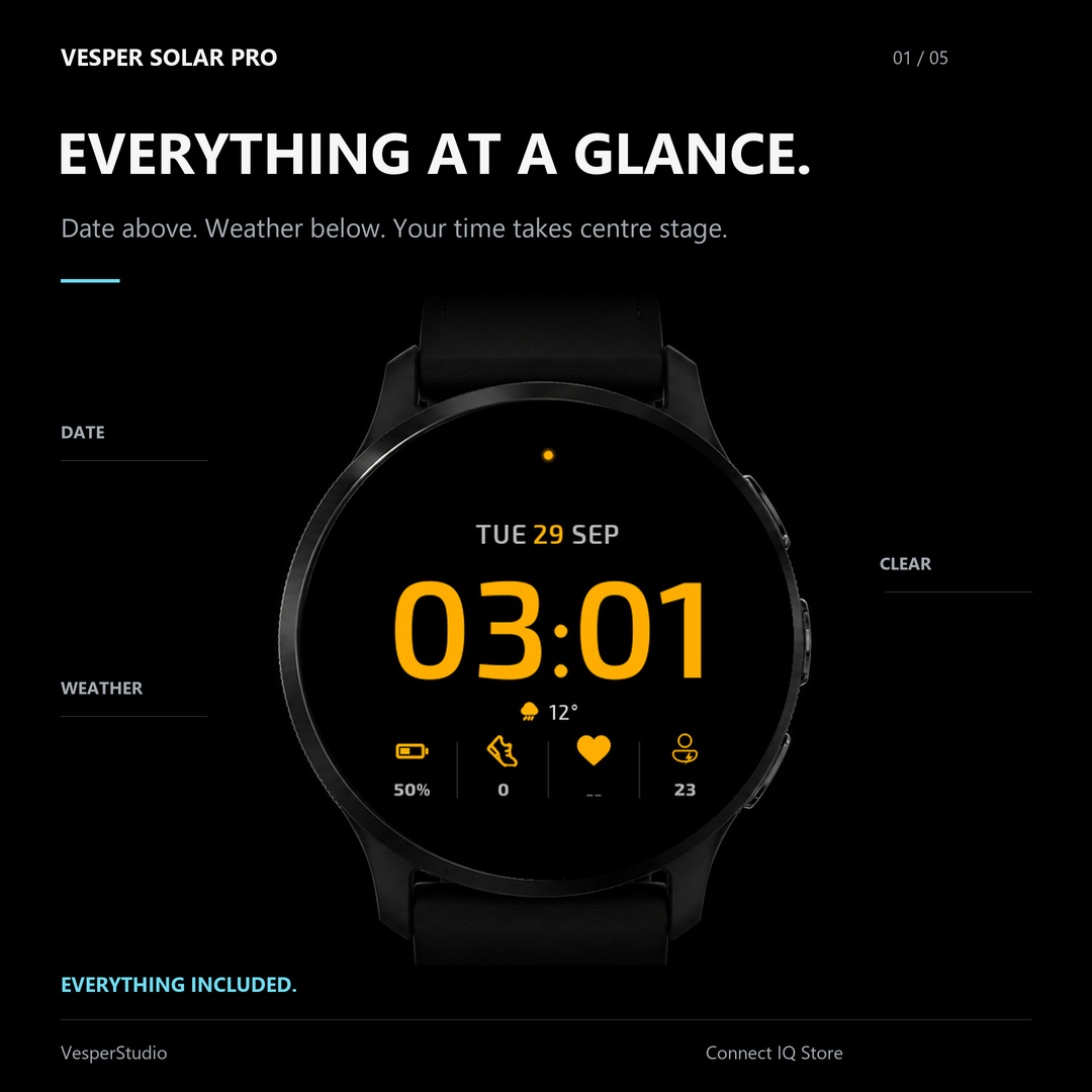 Vesper Solar Pro — clean digital watch face · Screenshot 0