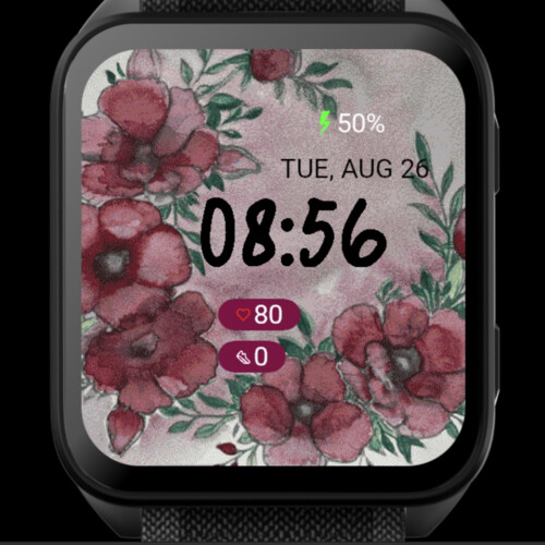 Watercolor Red Flower Watch Face · Screenshot 2