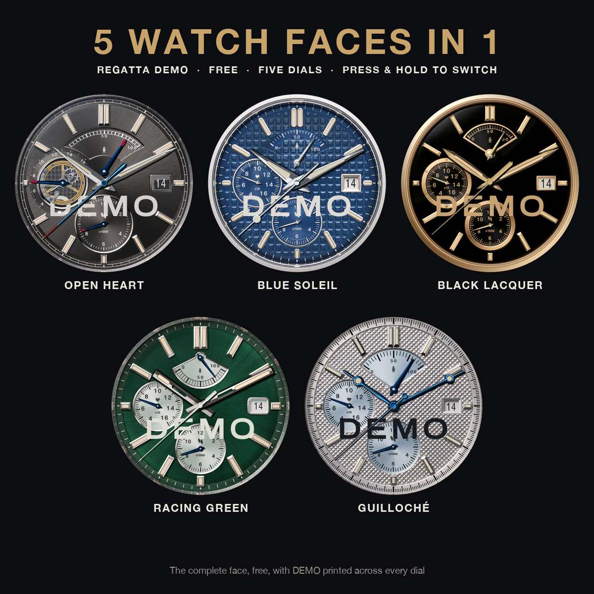 REGATTA 5-in-1 Demo — Free Analog Watch Face · Screenshot 0