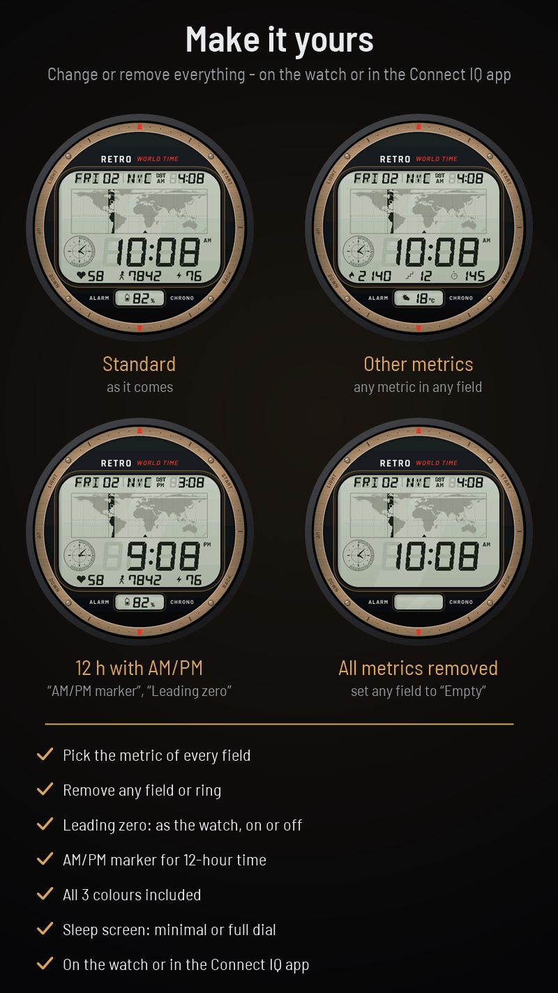 Retro World - 80s World Time LCD Watch Face · Στιγμιότυπο 3