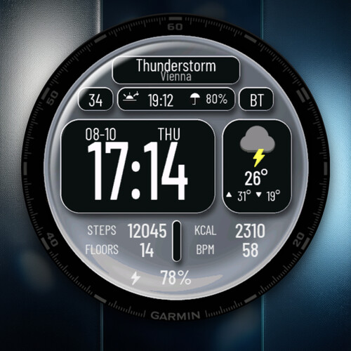 Glass Watch Face – 天气、心率与 AOD 表盘 · Screenshot 2
