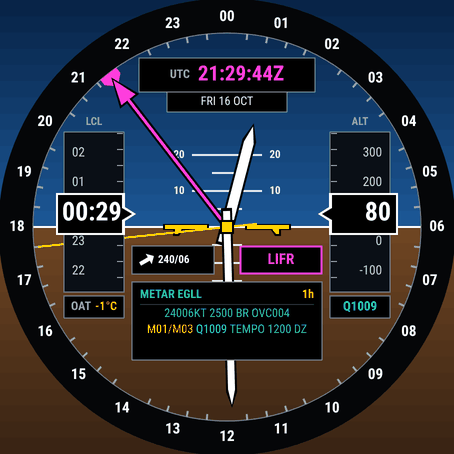 Aviator GMT METAR – Pilot Watch Face · Screenshot 1
