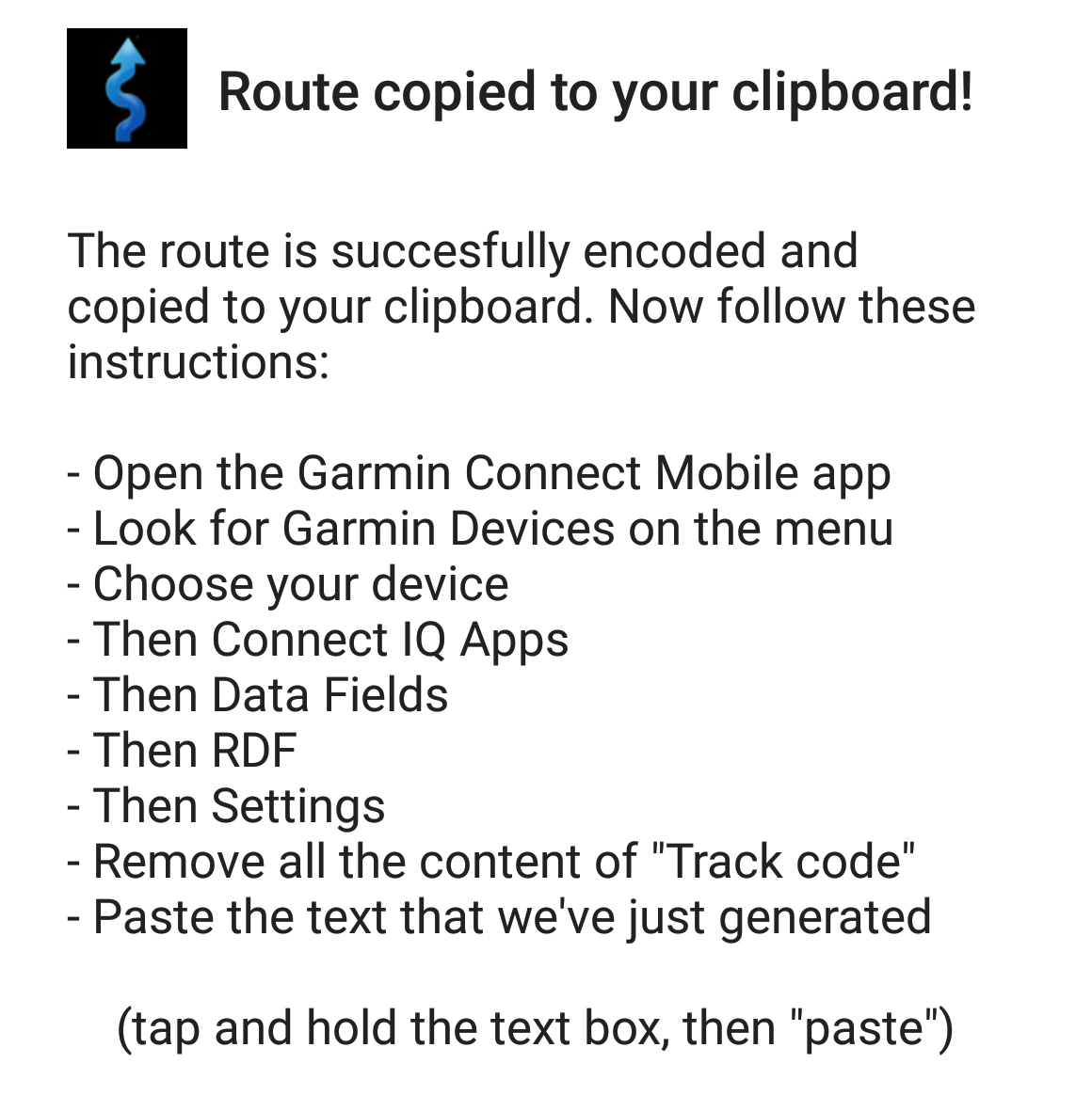 Route Data Field · Screenshot 0